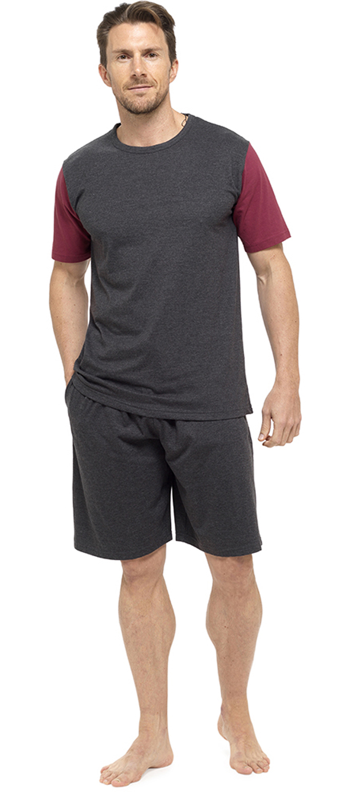 Mens Luxury 2 Piece Pyjama Set Short Sleeve Pyjamas Top + Shorts PJs